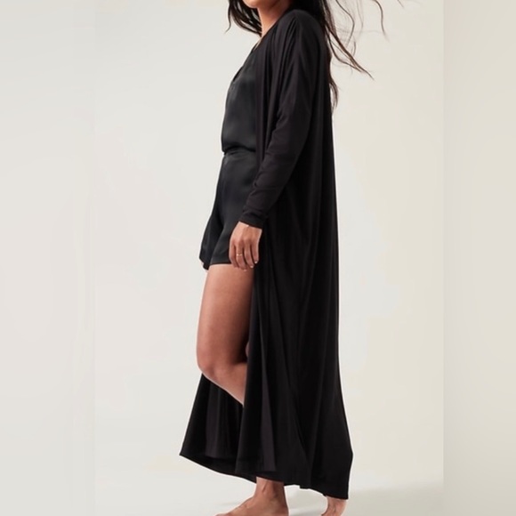 New ATHLETA Modal Full Length Robe Black Long Open Front Pockets S/M NWT $129 - Picture 4 of 16